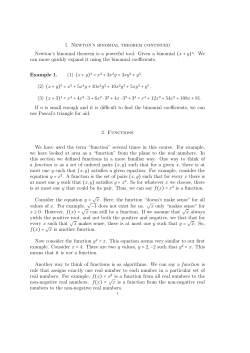 1. Newton`s binomial theorem continued Newton`s binomial theorem