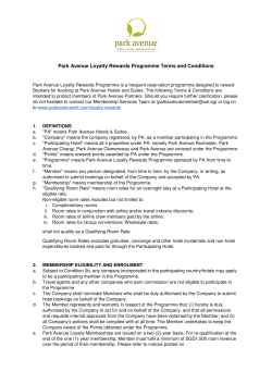 Park Avenue Loyalty Rewards Programme Terms and Conditions