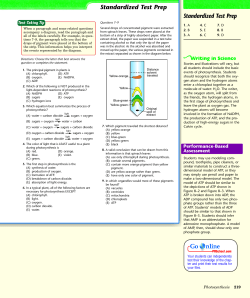 Photosynthesis Standardized Tests questions