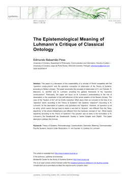 The Epistemological Meaning of Luhmann`s Critique of Classical