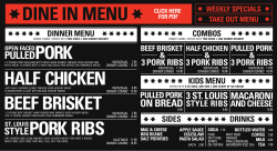 half chicken beef brisket pork ribs dine in menu