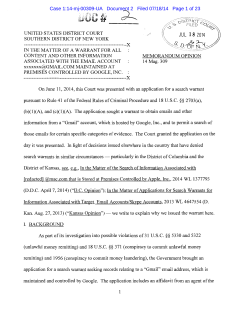 Memorandum Opinion In the Matter of a Warrant for All Content and