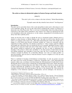 The Artist as Witness in Dictatorial Regimes in Eastern Europe and