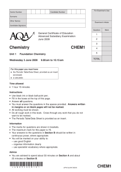 Foundation Chemistry: Question paper - A