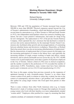 Working Women Downtown: Single Women in Toronto 1900&ndash;1930