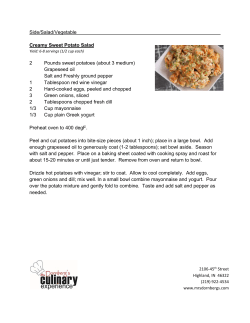 Side/Salad/Vegetable Creamy Sweet Potato Salad 2 Pounds sweet