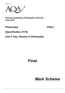 A-level Philosophy Mark scheme Unit 03 - Key Themes in