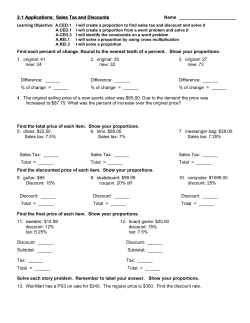 2.1 Applications: Sales Tax and Discounts Name Find each percent