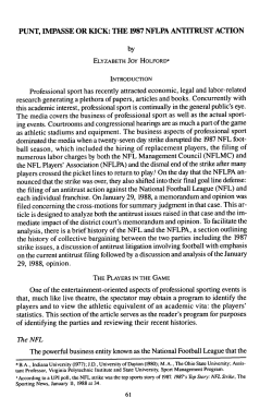 Punt, Impasse or Kick: The 1987 NFLPA Antitrust Action