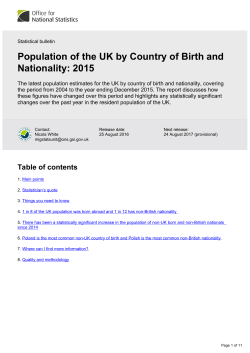 Population of the UK by Country of Birth and Nationality: 2015
