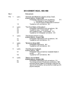 Inventory to the Sir Herbert Edward Read Fonds