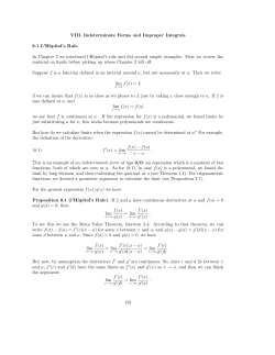 VIII. Indeterminate Forms and Improper Integrals 8.1 L`Hôpital`s Rule