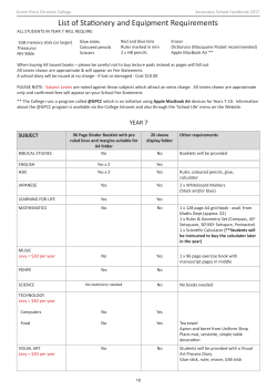Secondary Handbook Y7-10 Stationery List 2017