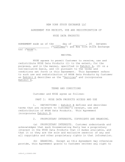 NEW YORK STOCK EXCHANGE LLC AGREEMENT FOR RECEIPT