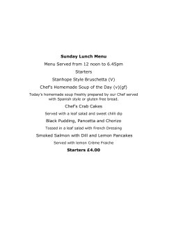 Sunday Lunch Menu Menu Served from 12 noon to 6.45pm Starters