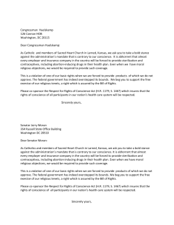 Congressman Huelskamp 126 Cannon HOB Washington, DC