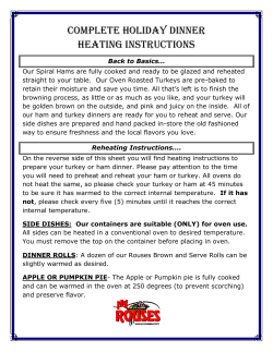 COMPLETE HOLIDAY DINNER HEATING INSTRUCTIONS