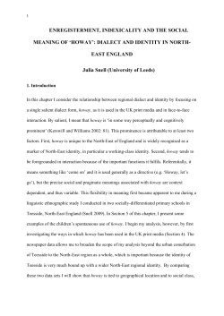 ENREGISTERMENT, INDEXICALITY AND THE SOCIAL MEANING
