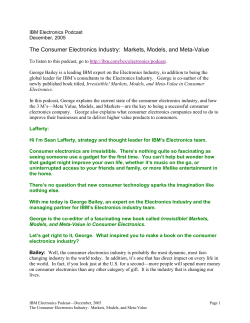 The Consumer Electronics Industry: Markets, Models, and