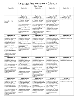 Language Arts Homework Calendar
