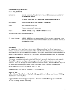 Coral Reef Ecology &ndash; EEES 2720 Description
