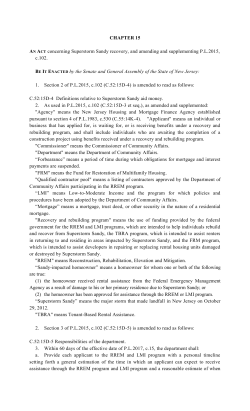 CHAPTER 15 AN ACT concerning Superstorm Sandy recovery, and