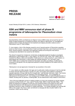 Press Release - Medicines for Malaria Venture