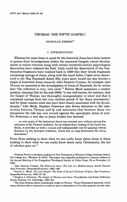 THOMAS: THE FIFTH GOSPEL?