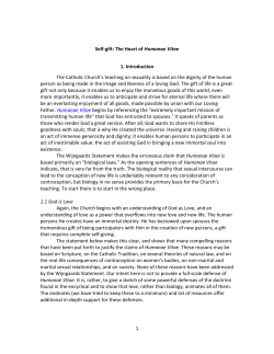 1 Self-gift: The Heart of Humanae Vitae 1. Introduction The Catholic