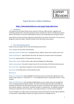 Expert Reviews: Author Guidelines http://informahealthcare.com