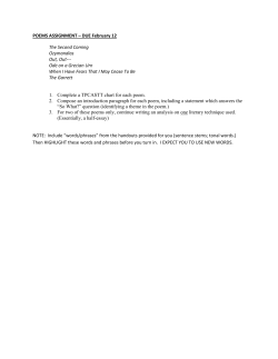 POEMS ASSIGNMENT &ndash; DUE February 12 The Second Coming