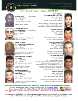 Fugitive Warrants Bureau&mdash;wanted as of MAR 1, 2012