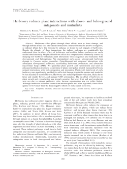 Herbivory reduces plant interactions with above- and