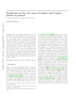 Predictions on the core mass of Jupiter and of giant planets in general