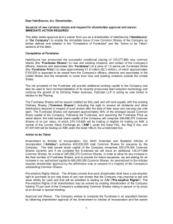 Dear HaloSource, Inc. Shareholder, Issuance of new common