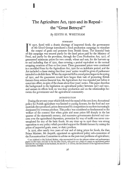 The Agriculture Act, I920 and its Repeal- the "Great Betrayal