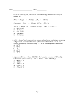Name: Date: ______ 1. Given the following data, calculate the