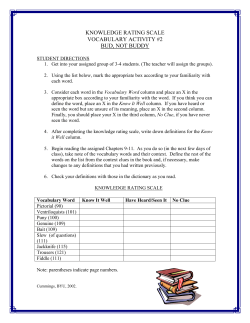 KNOWLEDGE RATING SCALE VOCABULARY ACTIVITY #2 BUD