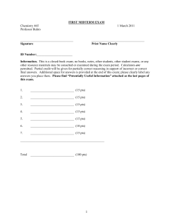 FIRST MIDTERM EXAM Chemistry 465 1 March 2011 Professor Buhro