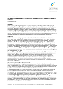 His All Holiness, Bartholomew I, Archbishop of Constantinople, New