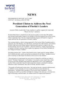 President Clinton to Address the Next Generation of Florida`s Leaders