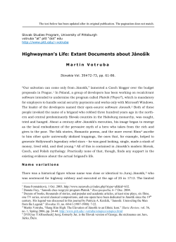 Highwayman`s Life: Extant Documents about J&aacute;no&scaron;&iacute;k