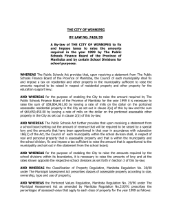 THE CITY OF WINNIPEG BY-LAW NO. 7420/99 A By