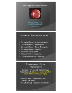 Disclosure: Samuel Masket MD Dysphotopsia: Photic Phenomenon