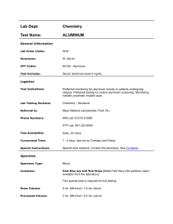 Lab Dept: Chemistry Test Name: ALUMINUM