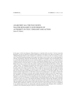 Anarchist All the Way Down: Walter Benjamin`s Subversion of