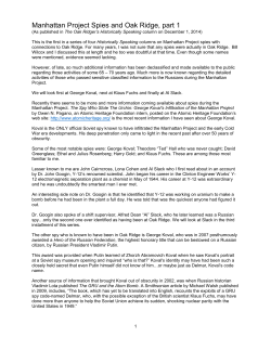 Manhattan Project Spies and Oak Ridge, part 1