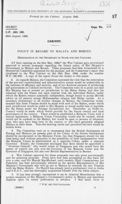 133. 2Uh August, 1945. CABINET. POLICY IN REGARD TO MALAYA