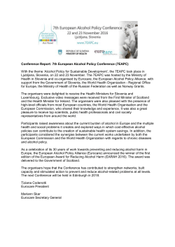 Conference Report - European Alcohol Policy Alliance