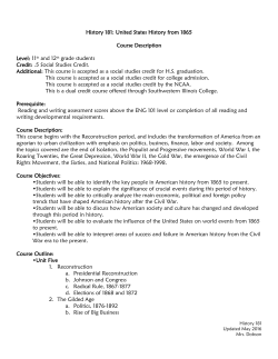 History 181: United States History from 1865 Course Description